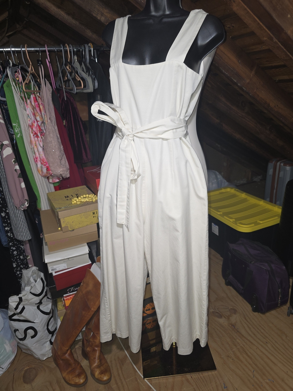 Banana Republic Cream Wide-Leg Tie-Waist Jumpsuit